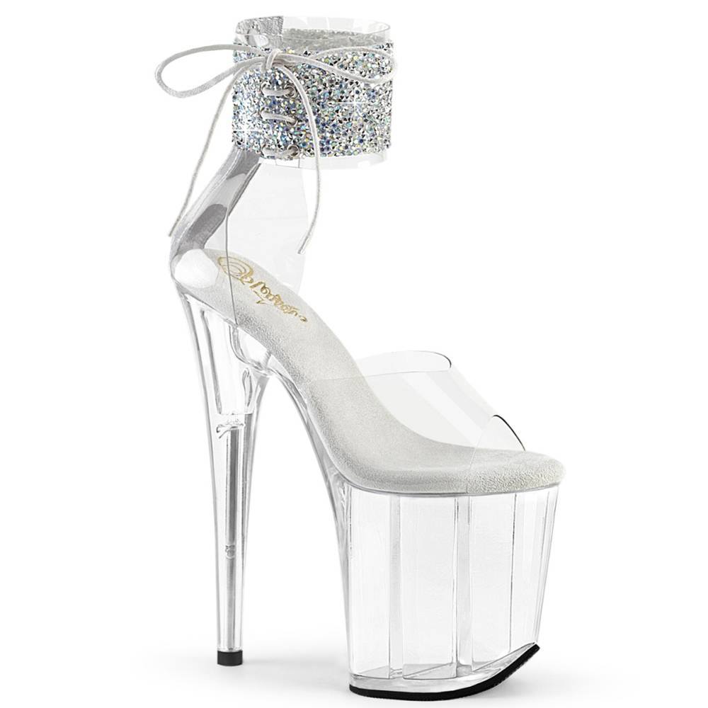 Pleaser - FLAMINGO824RS02 Sandale à bride à la cheville, Pole dance chaussures - Transparent/Couleur argent Product image